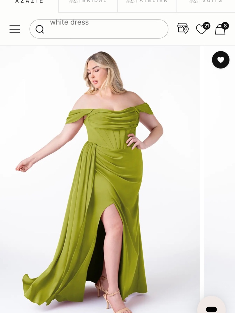 Azazie Amyra Lemongrass Off-Shoulder Satin Dress size 22